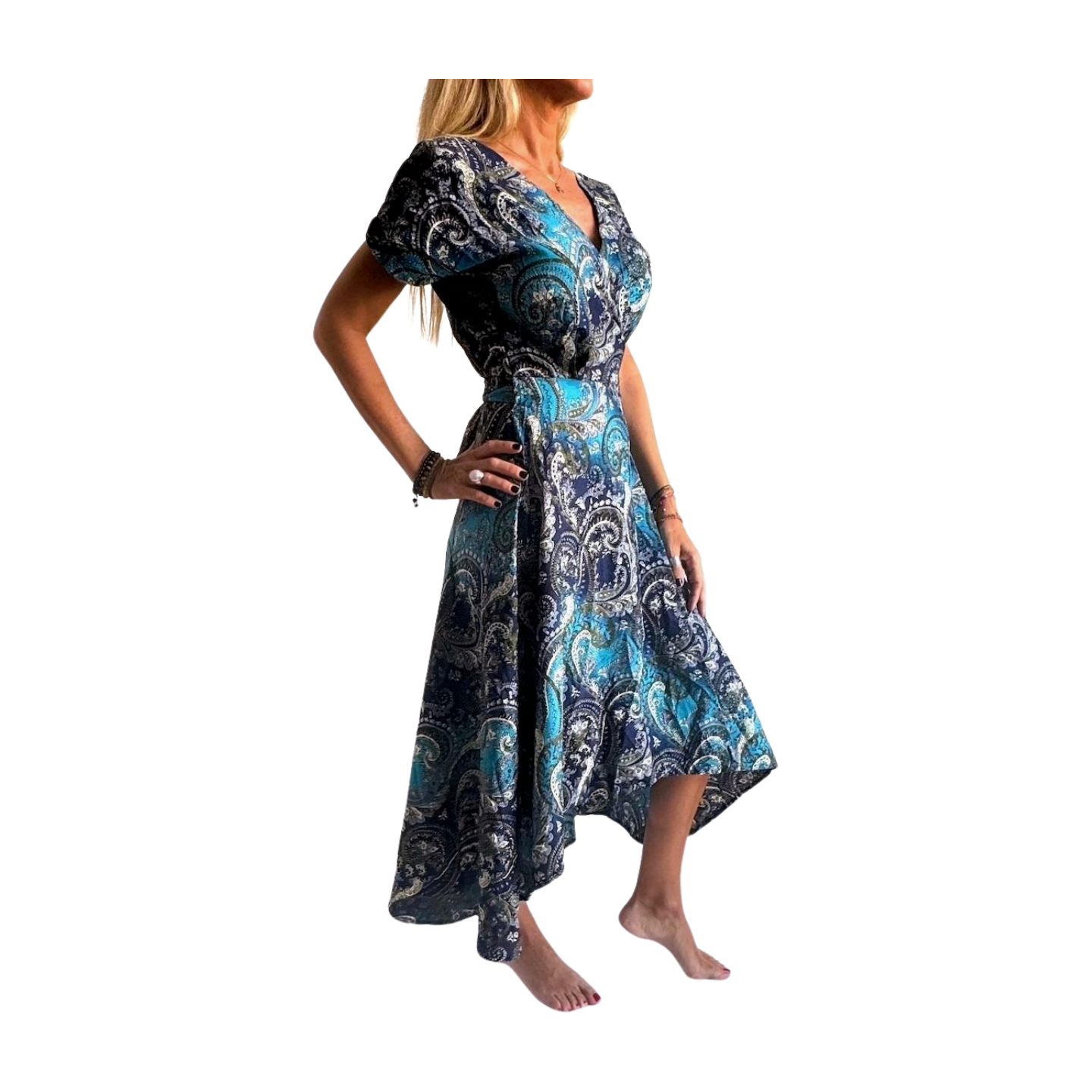 Vestido indio estampado de seda