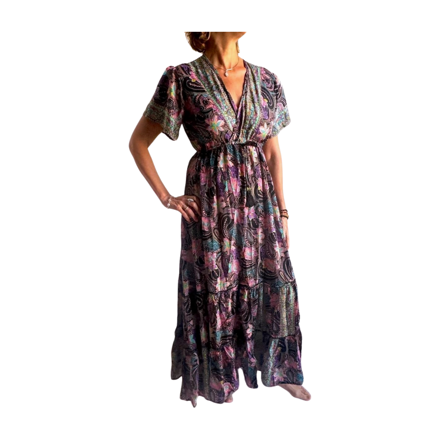 Vestido indio estampado de seda