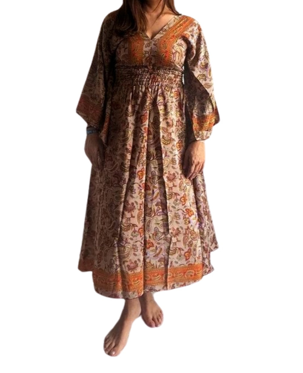 Vestido indio estampado de seda