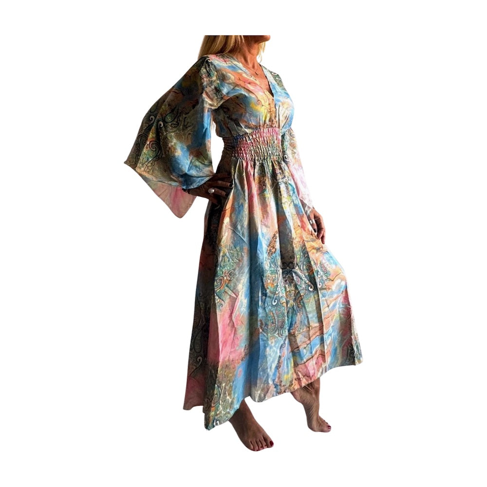 Vestido indio estampado de seda