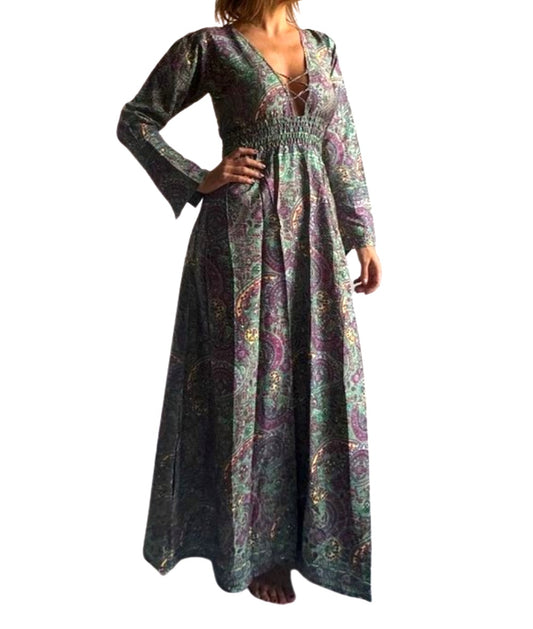 Vestido indio estampado de seda