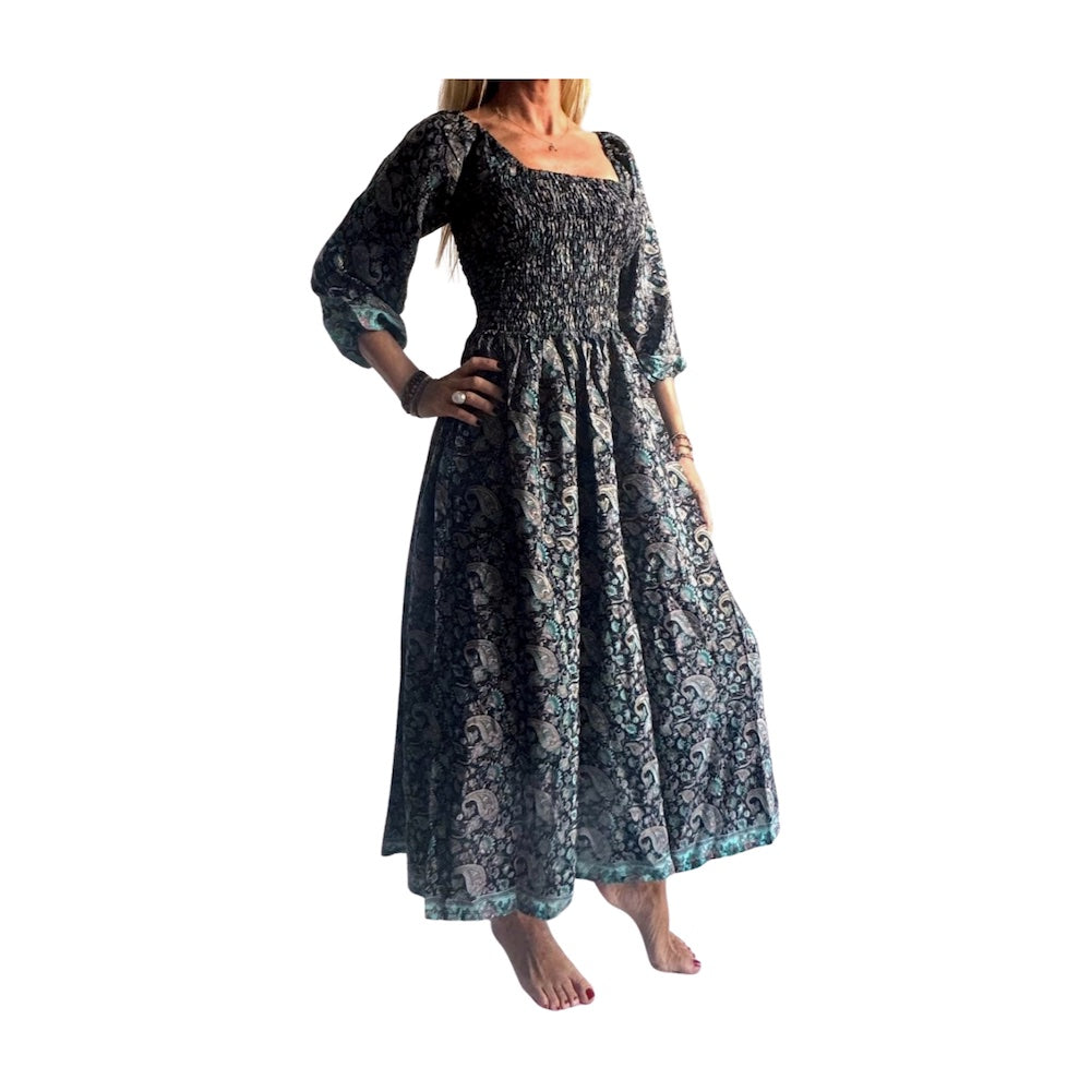 Vestido indio estampado de seda