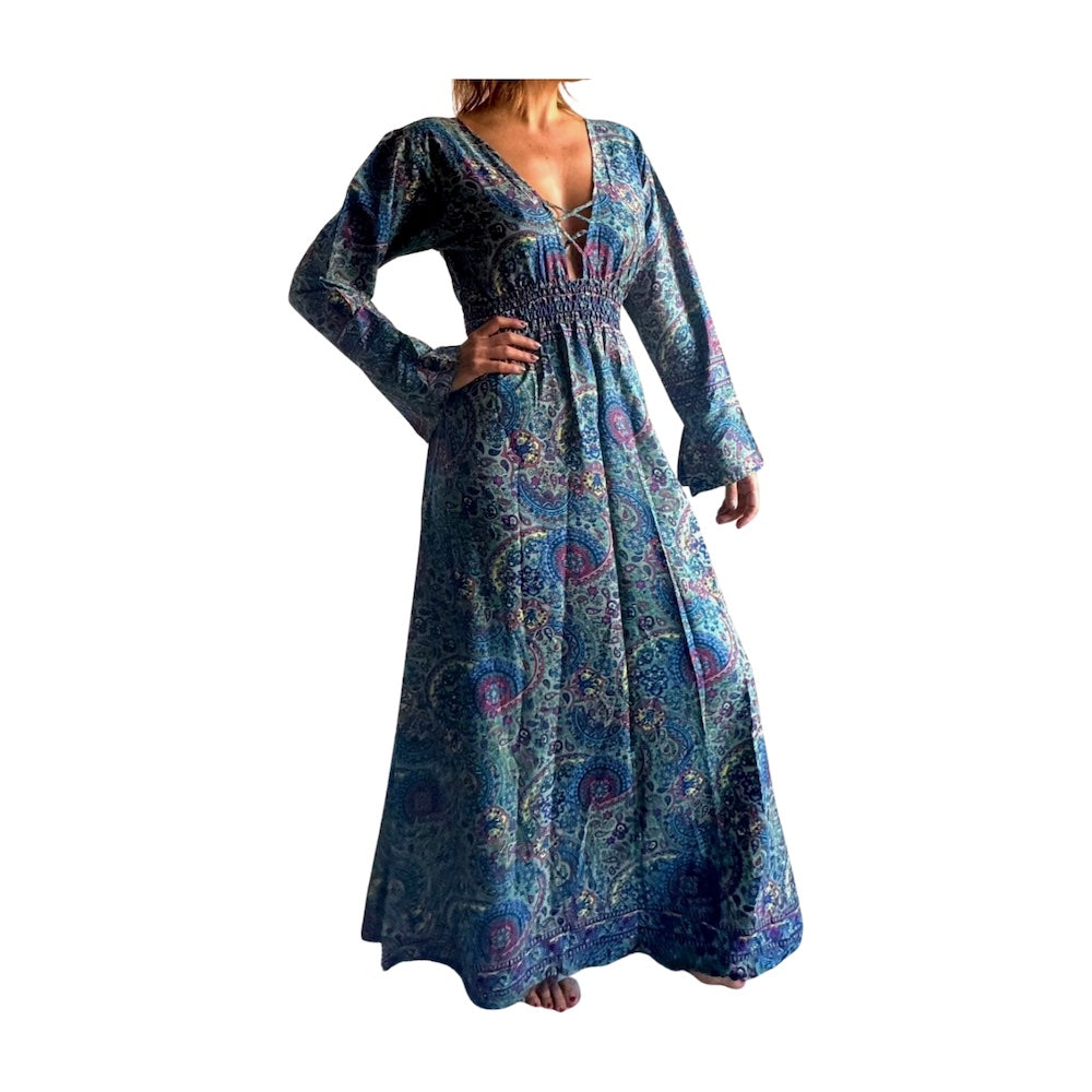 Vestido indio estampado de seda