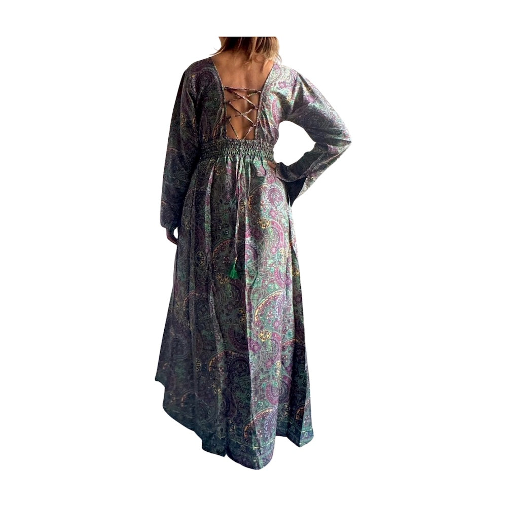 Vestido indio estampado de seda