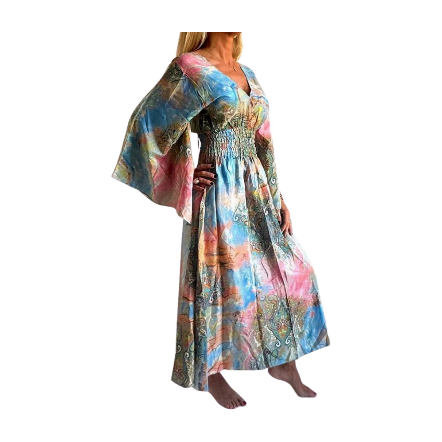 Vestido indio estampado de seda