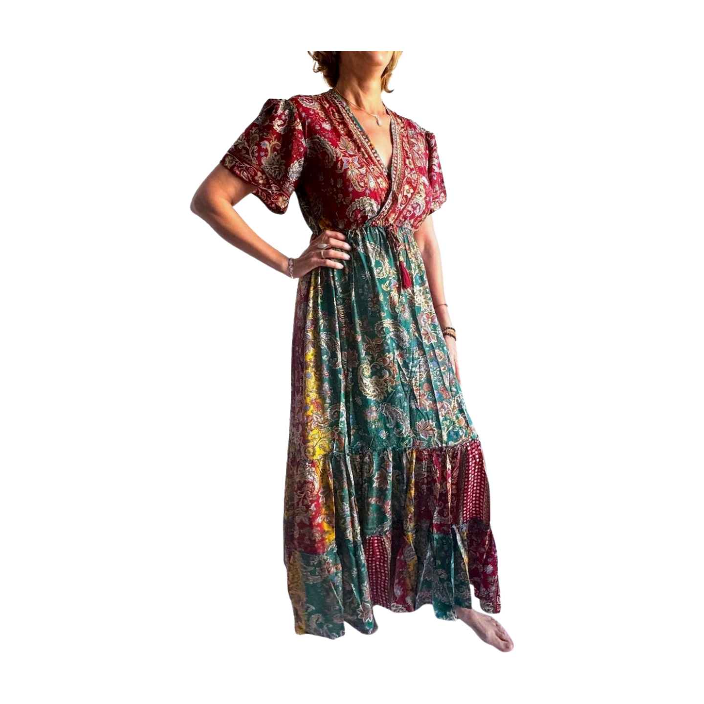 Vestido indio estampado de seda