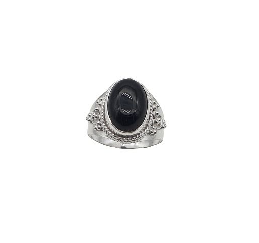 Anillo de plata de la India con onix negro