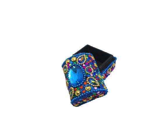 Caja india en forma de cofre azul con brillos