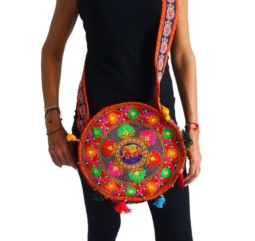 Bolso boho bandolera redondo de la india naranja