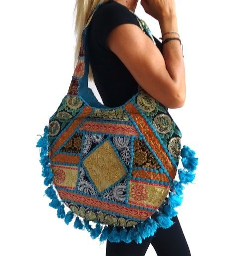 Bolso étnico de patchwork azul de la India