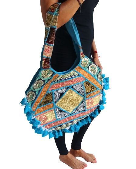Bolso étnico de patchwork azul de la India