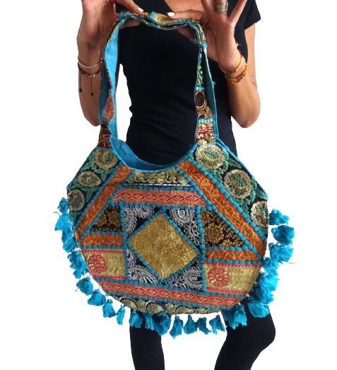 Bolso étnico de patchwork azul de la India