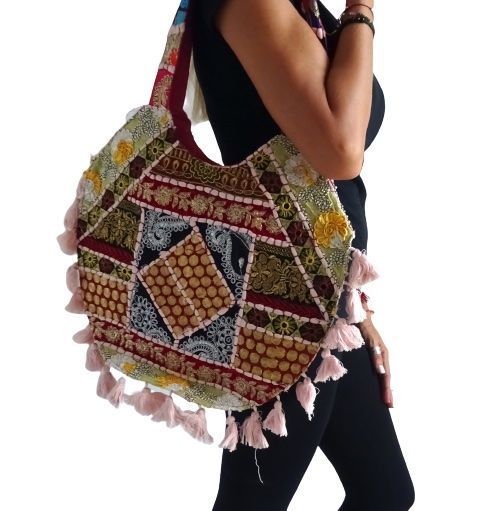 Bolso étnico de patchwork blanco de la India