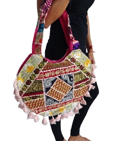 Bolso étnico de patchwork blanco de la India