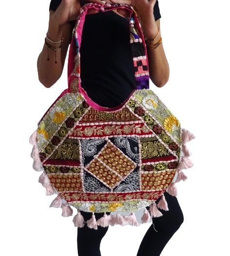 Bolso étnico de patchwork blanco de la India