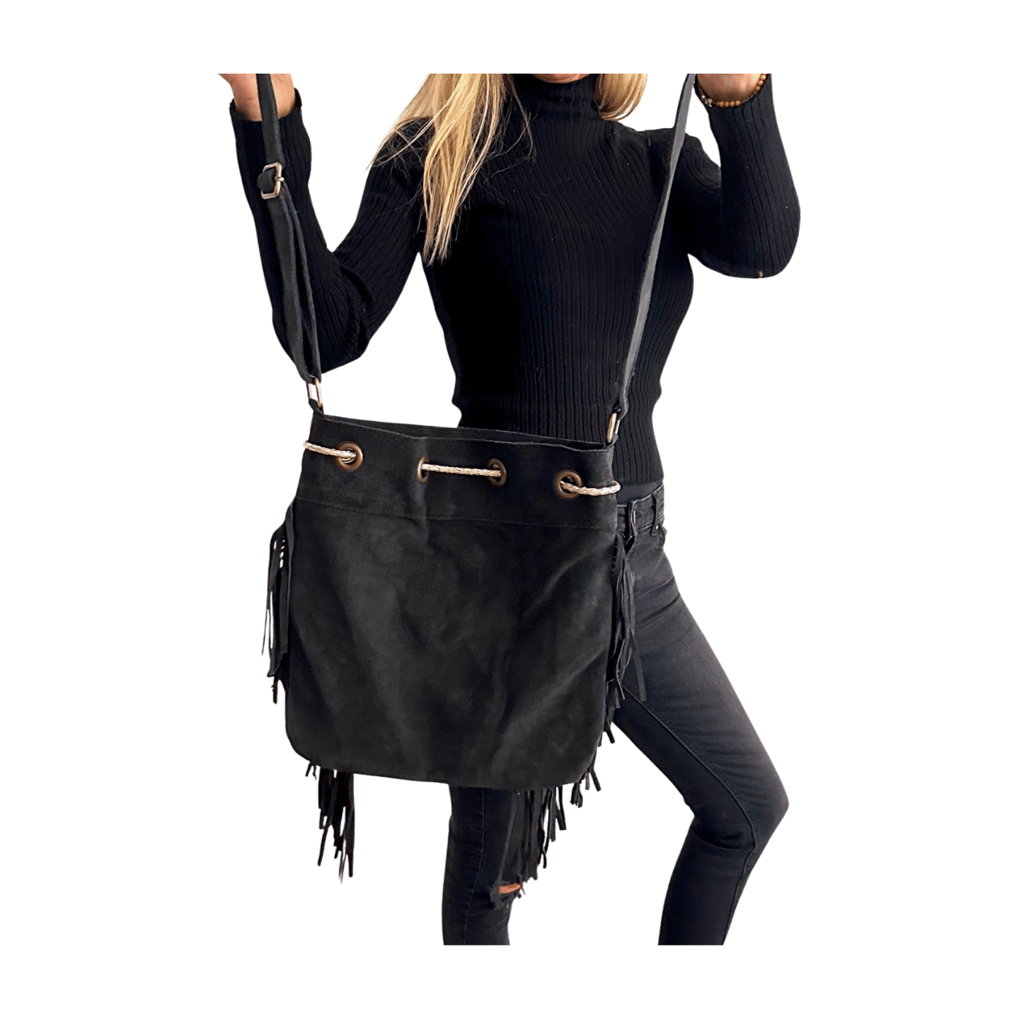 Bolso bandolera indio de piel con flecos