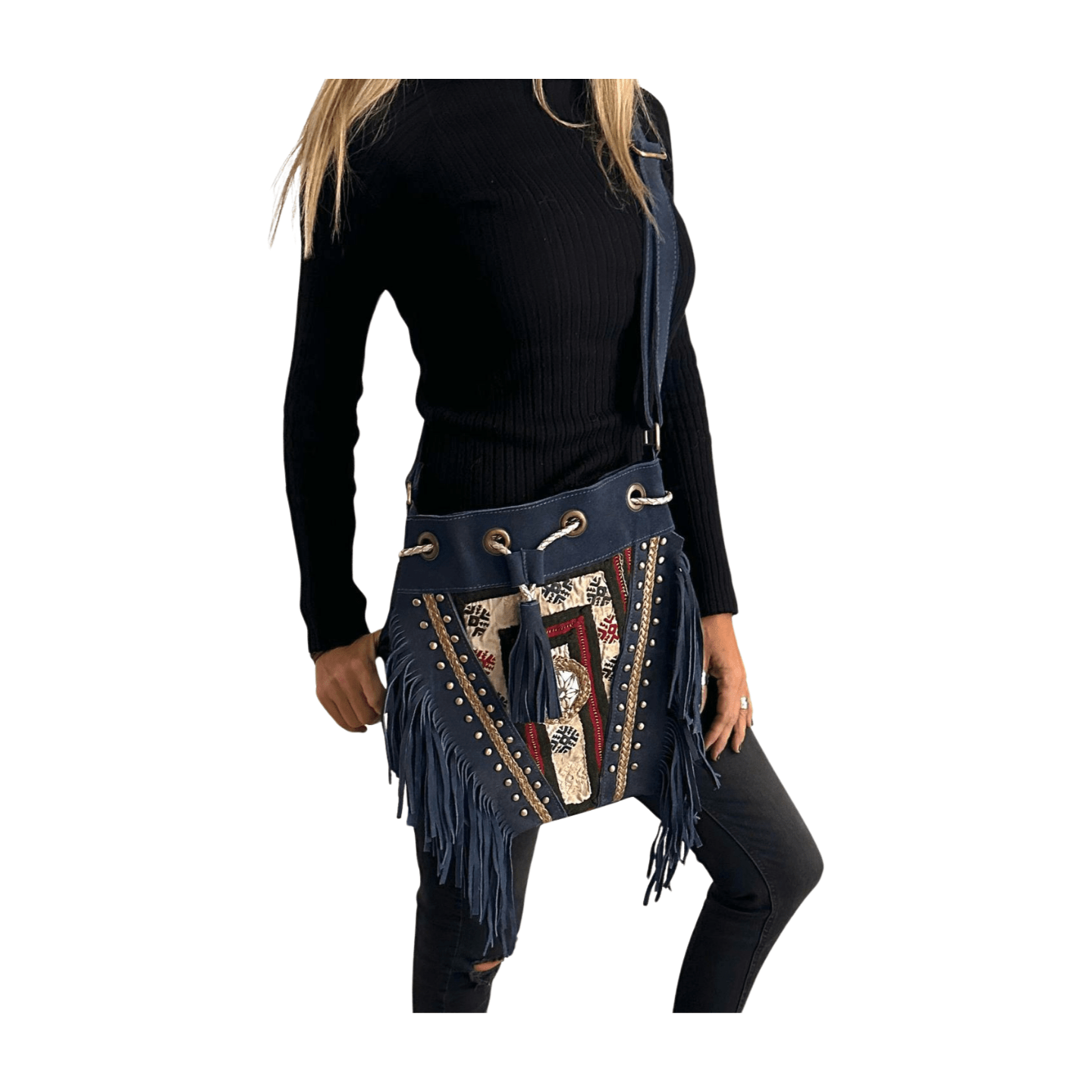 Bolso bandolera indio de piel con flecos