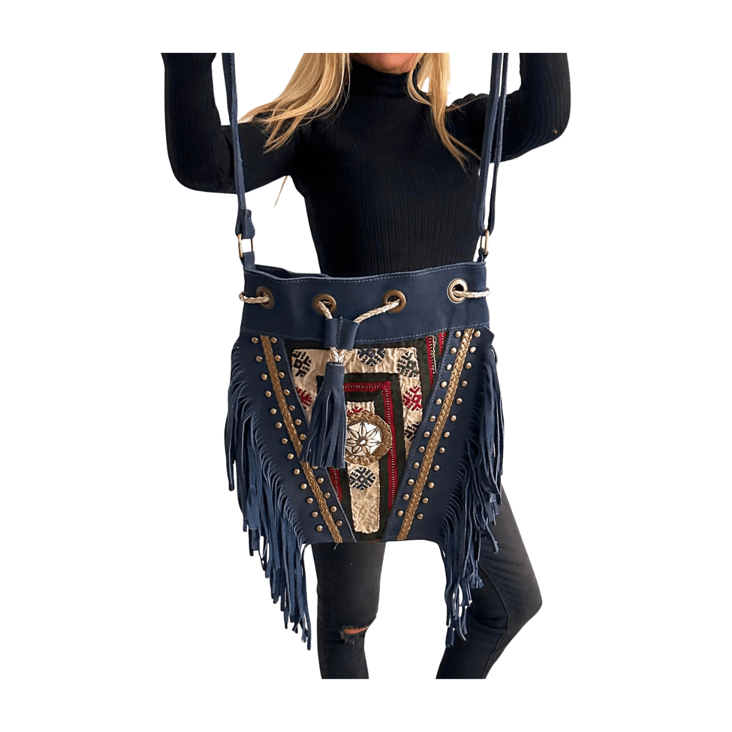 Bolso bandolera indio de piel con flecos