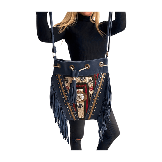 Bolso bandolera indio de piel con flecos