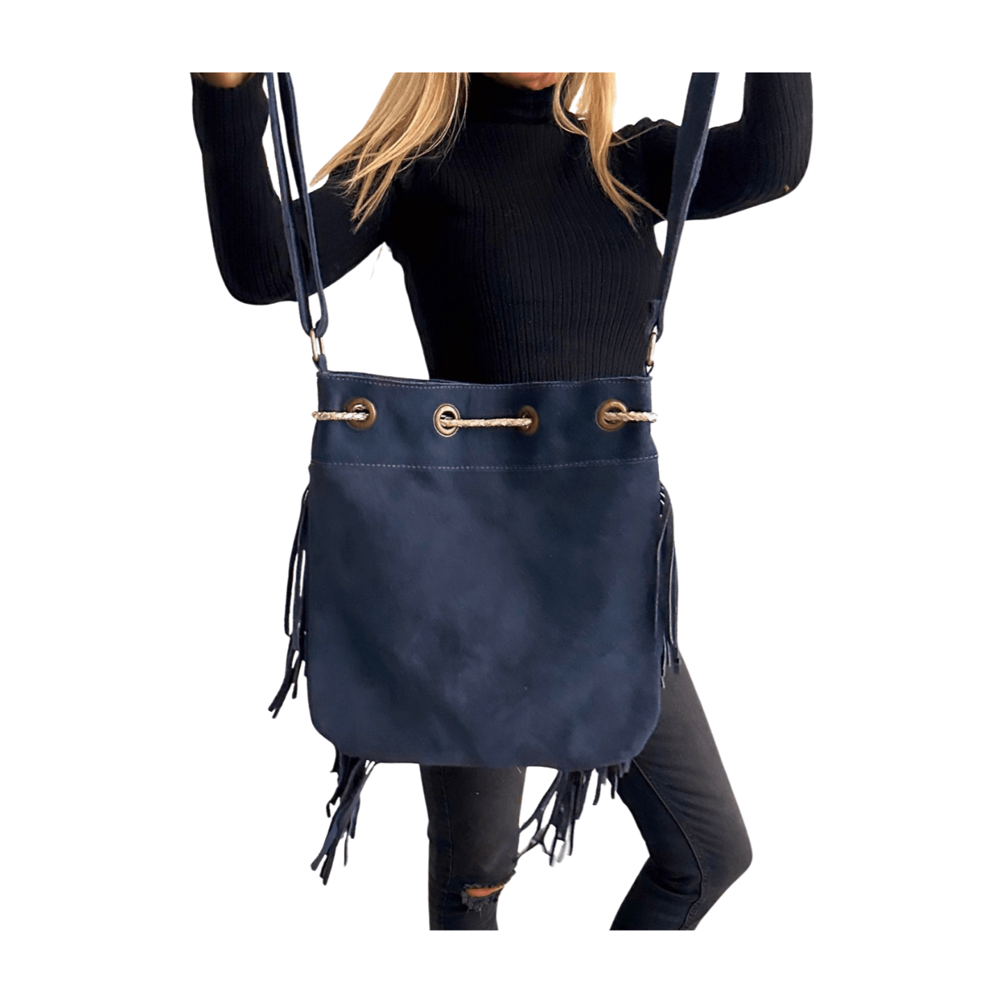 Bolso bandolera indio de piel con flecos