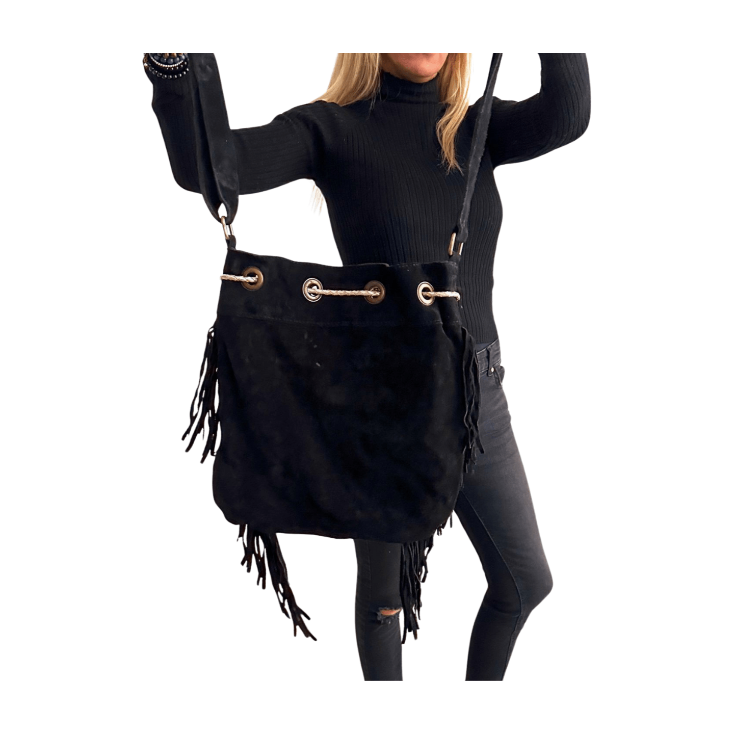 Bolso bandolera indio de piel con flecos