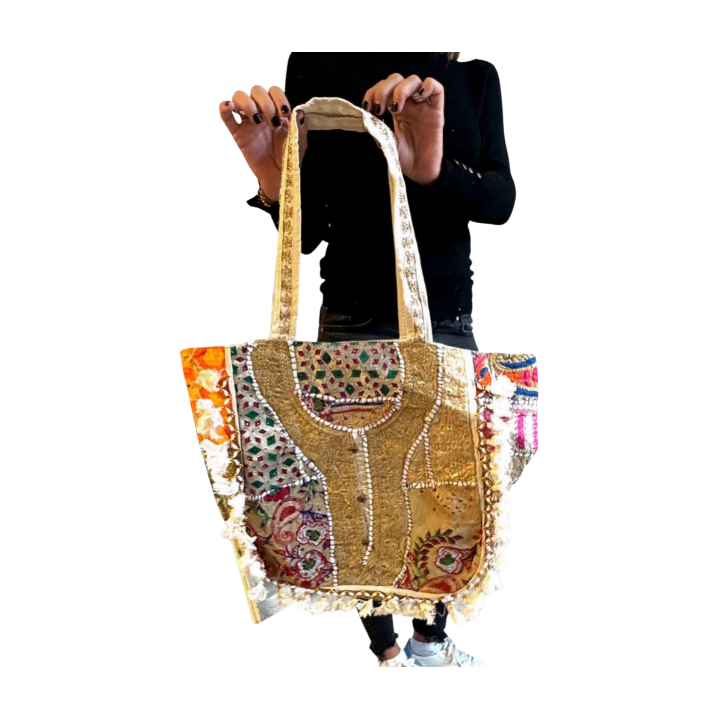 Bolso bohemio indio con pompones