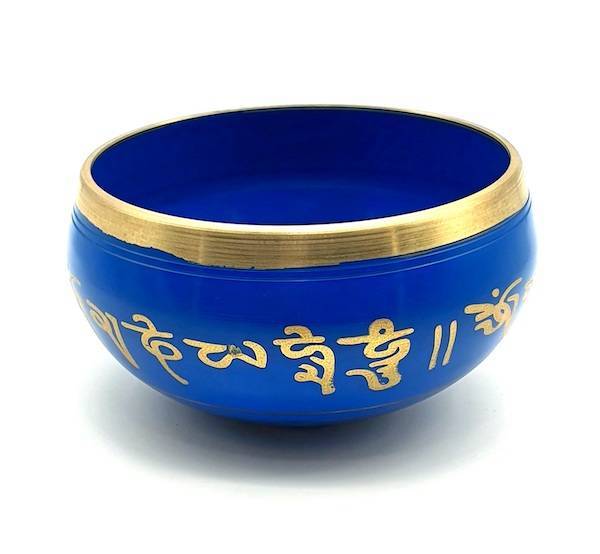 Cuenco tibetano azul de siete metales mantra