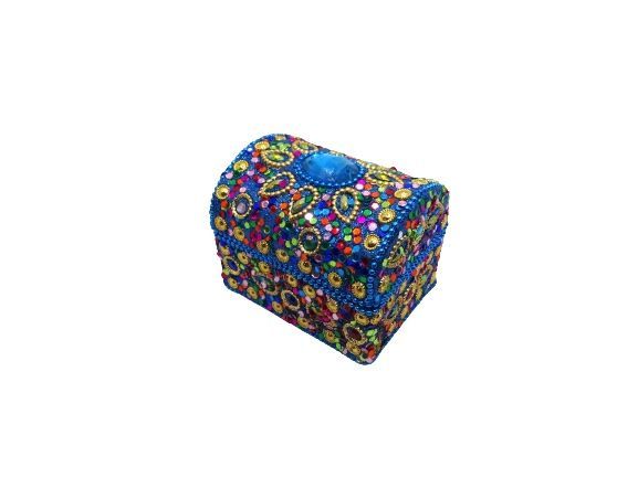 Caja india en forma de cofre azul con brillos