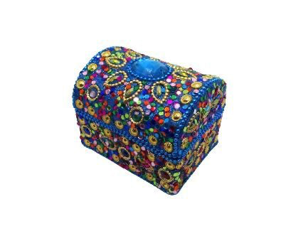 Caja india en forma de cofre azul con brillos
