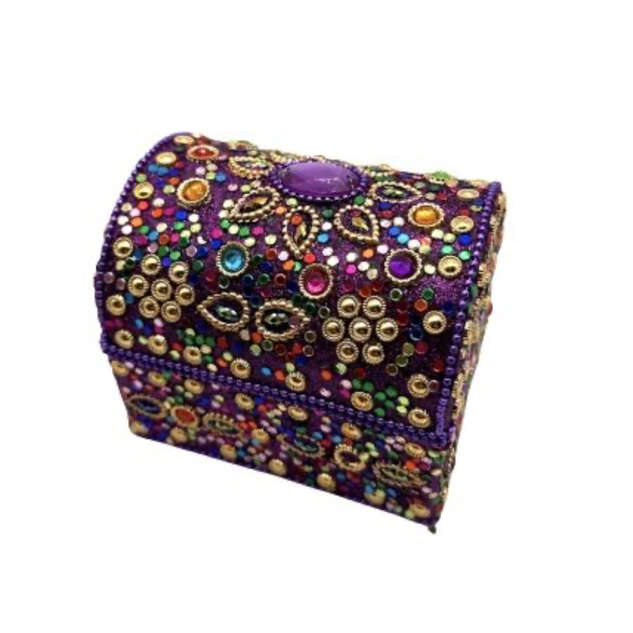 Caja india en forma de cofre con brillos morada