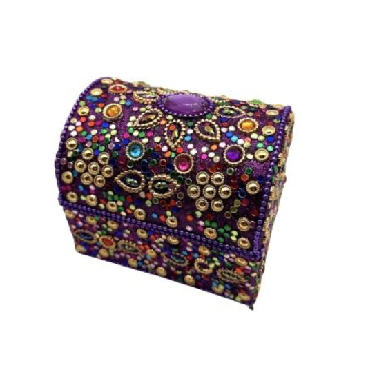 Caja india en forma de cofre con brillos morada