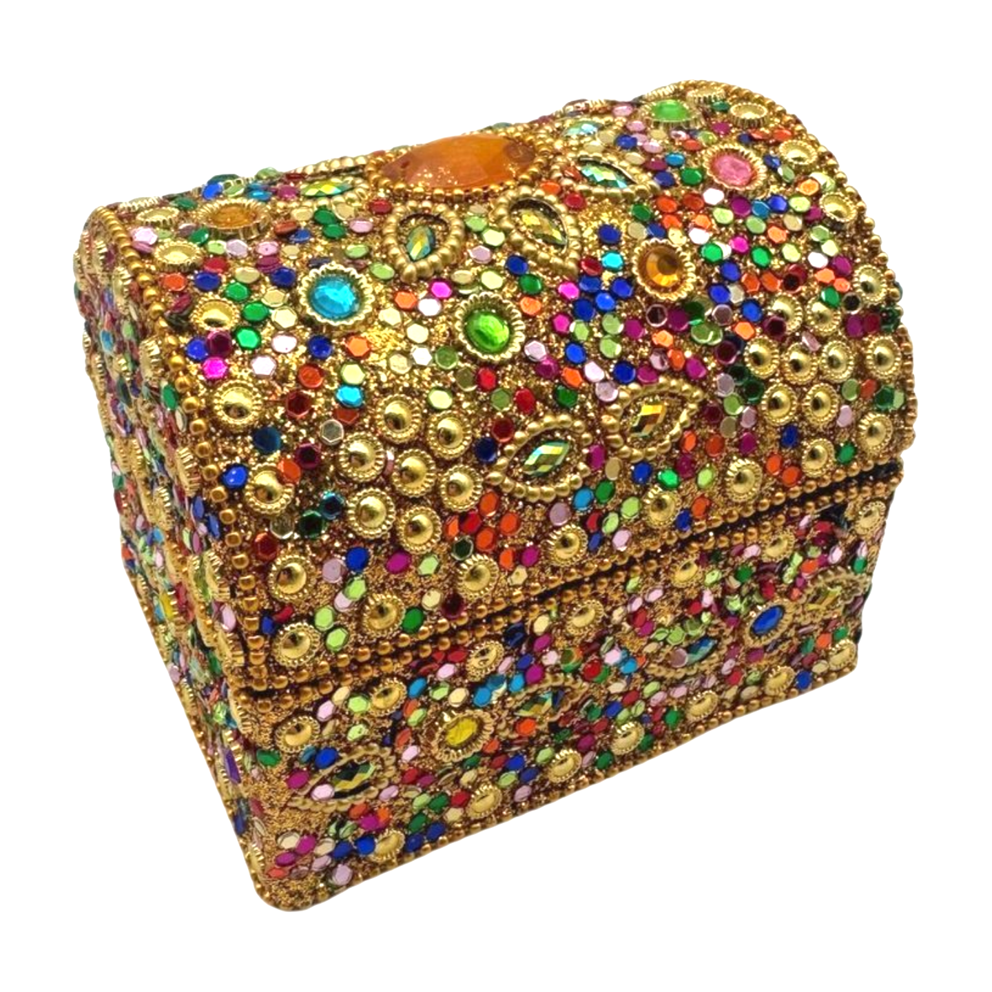 Caja india en forma de cofre con brillos dorada