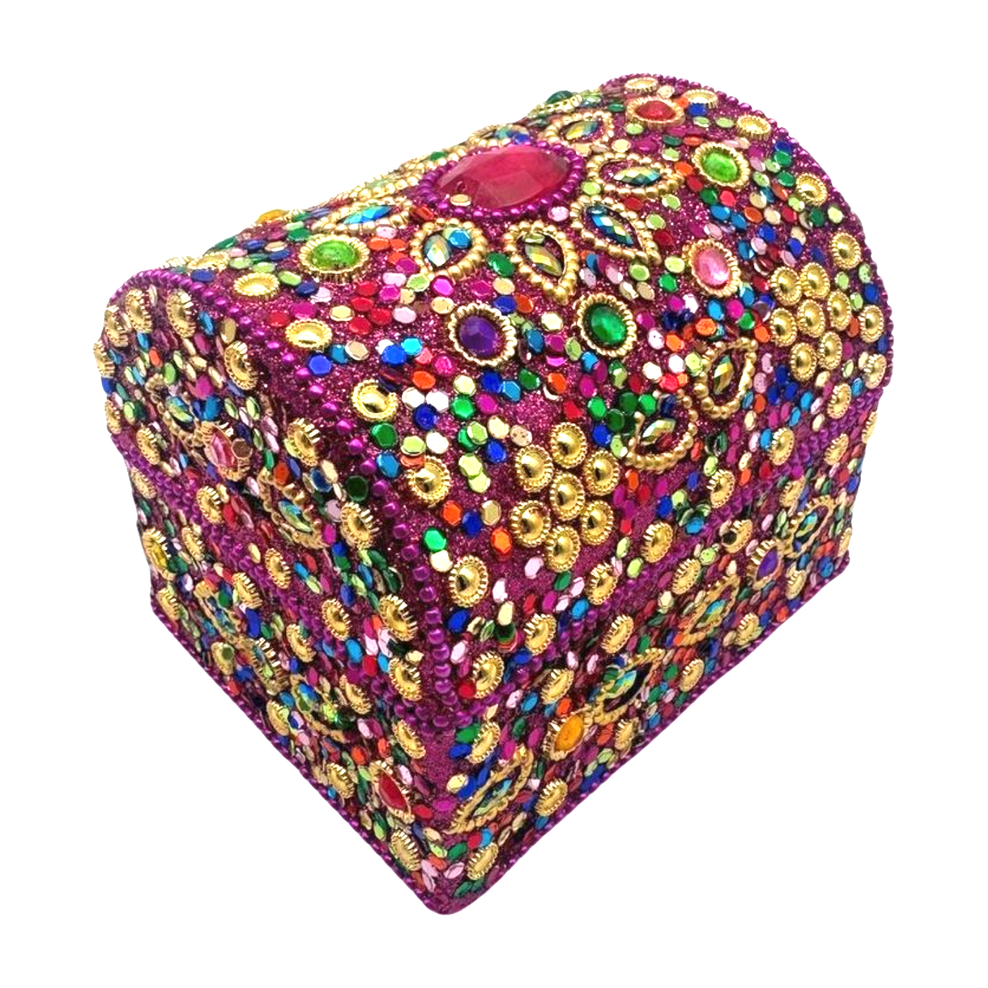 Caja india en forma de cofre fucsia con brillos