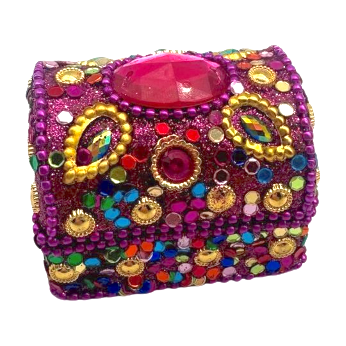 Caja india en forma de cofre fucsia con brillos