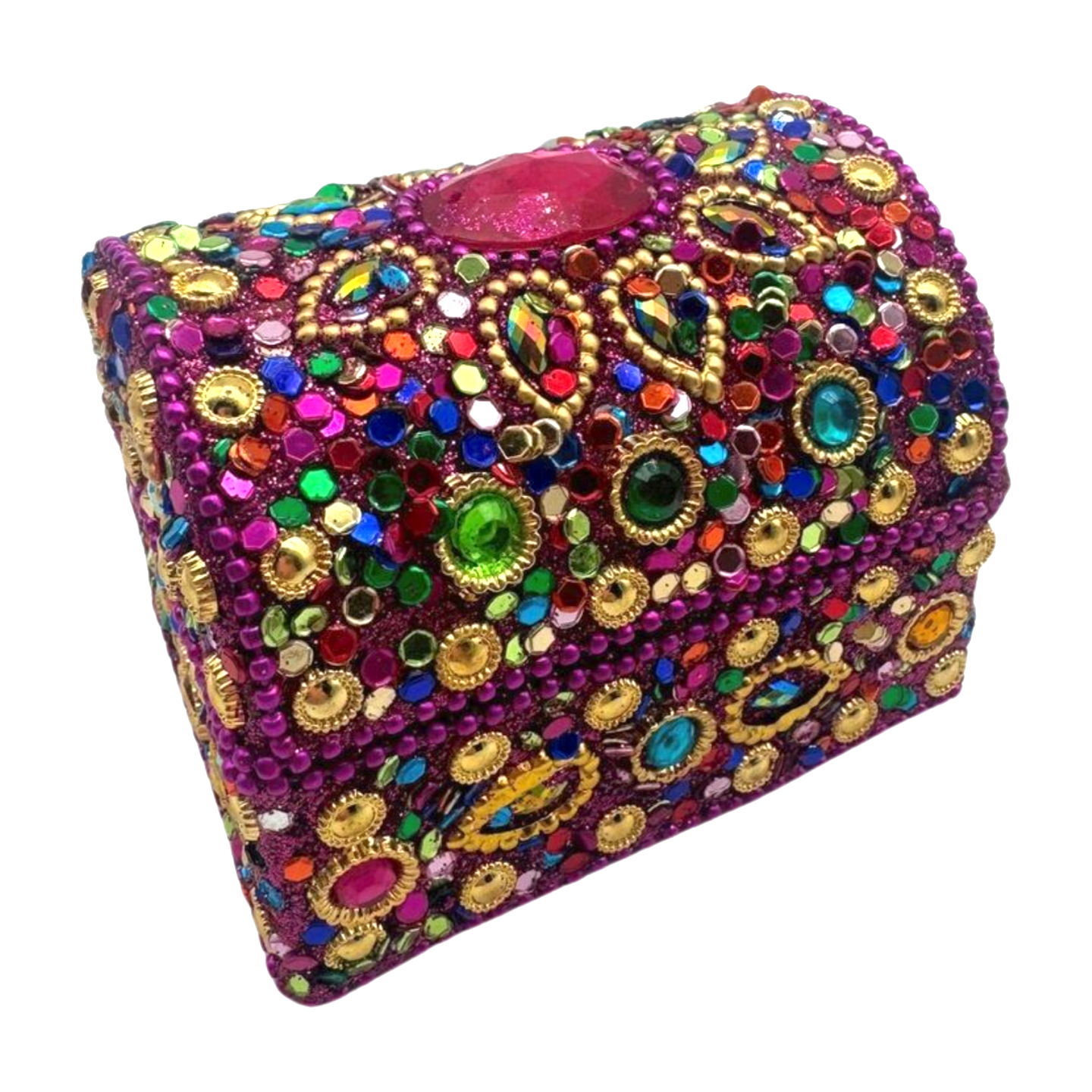 Caja india en forma de cofre fucsia con brillos