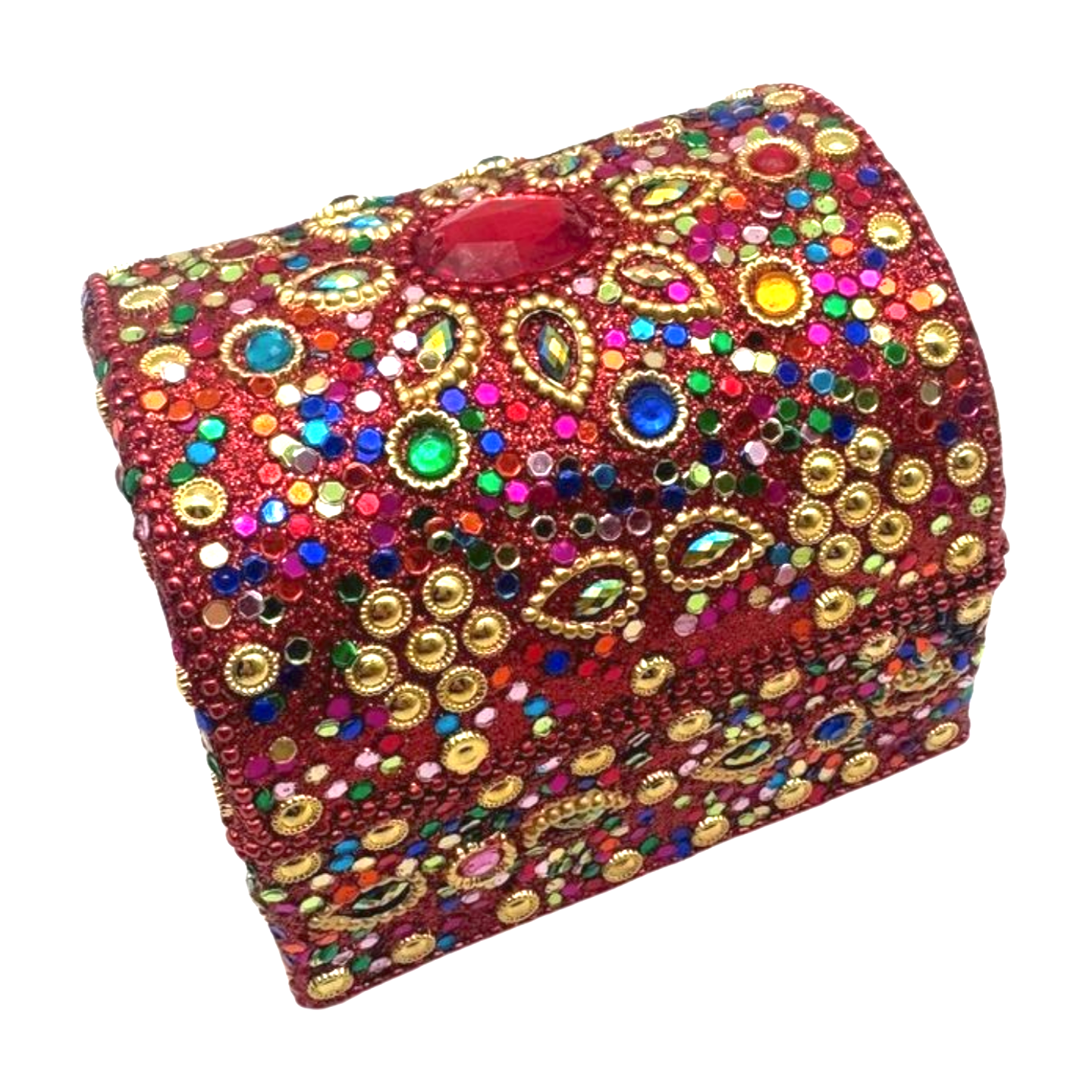 Caja india en forma de cofre roja con brillos