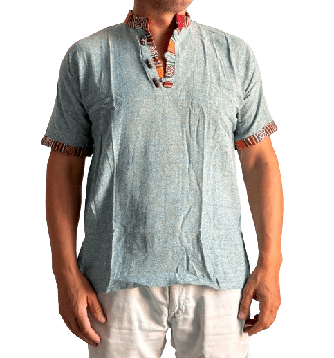 Camisa étnica india para hombre manga corta-Verde Claro