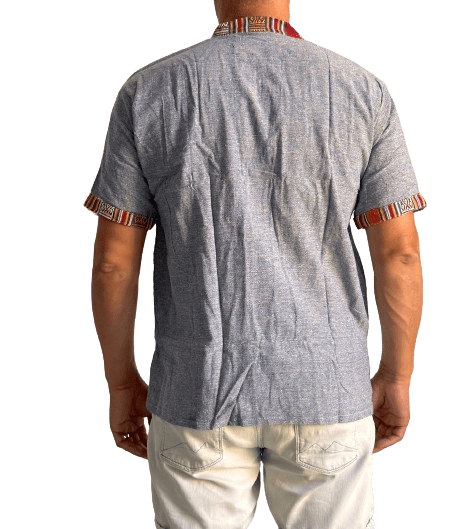 Camisa étnica india para hombre manga corta-Azul Claro
