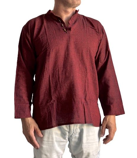 Camisa étnica india para hombre de algodón rústico