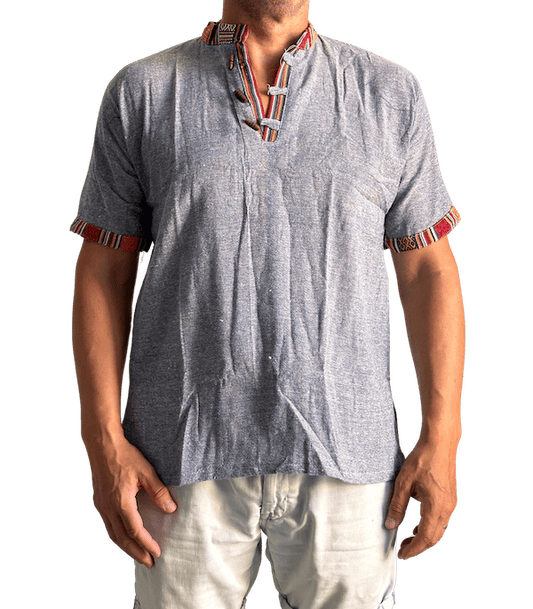 Camisa étnica india para hombre manga corta-Azul Claro