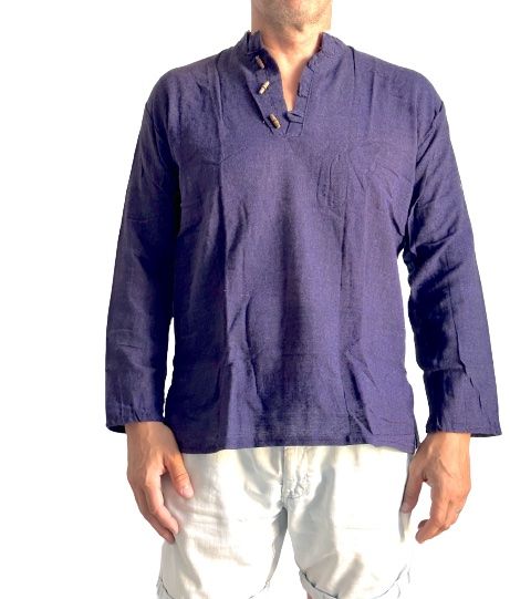 Camisa étnica india para hombre de algodón rústico