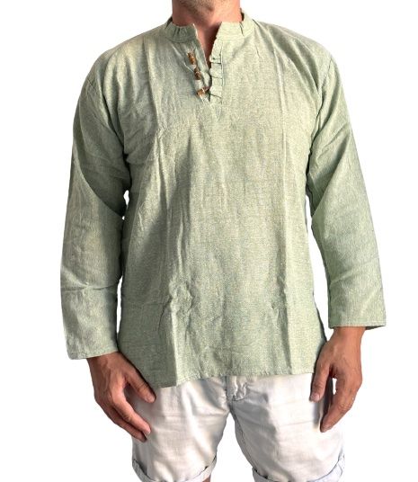 Camisa étnica india para hombre de algodón rústico