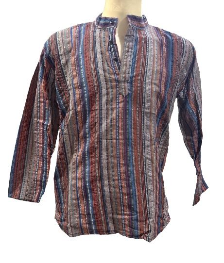 Camisa étnica india para hombre con rayas de colores