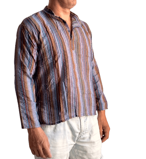 Camisa étnica india para hombre con rayas de colores