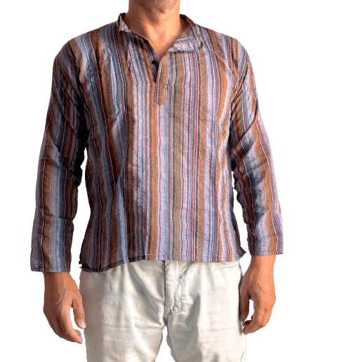 Camisa étnica india para hombre con rayas de colores