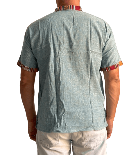 Camisa étnica india para hombre manga corta-Verde Claro