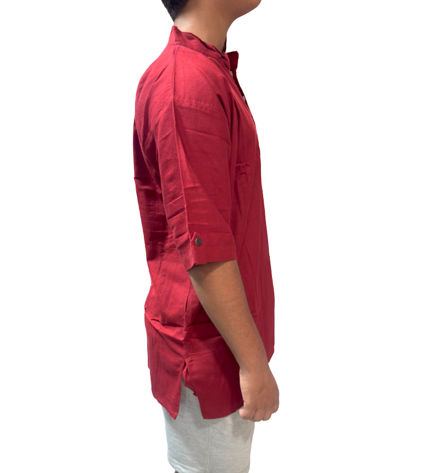 Camisa de Hombre color granate de Algodón Cuello Mao Rojo- Granate