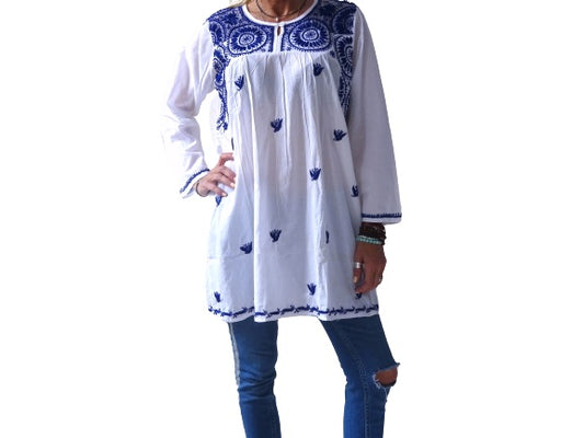 Camisola larga de algodón bordada