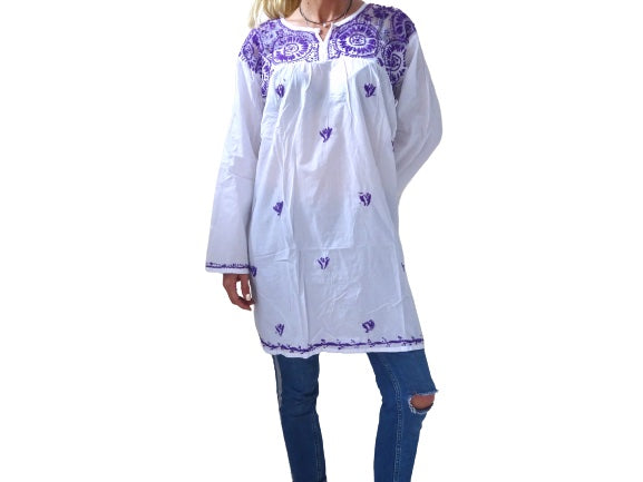 Camisola larga de algodón bordada