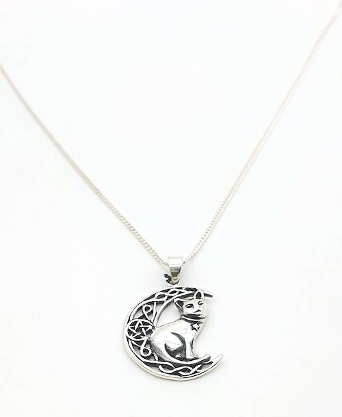 Colgante de plata gato en la luna